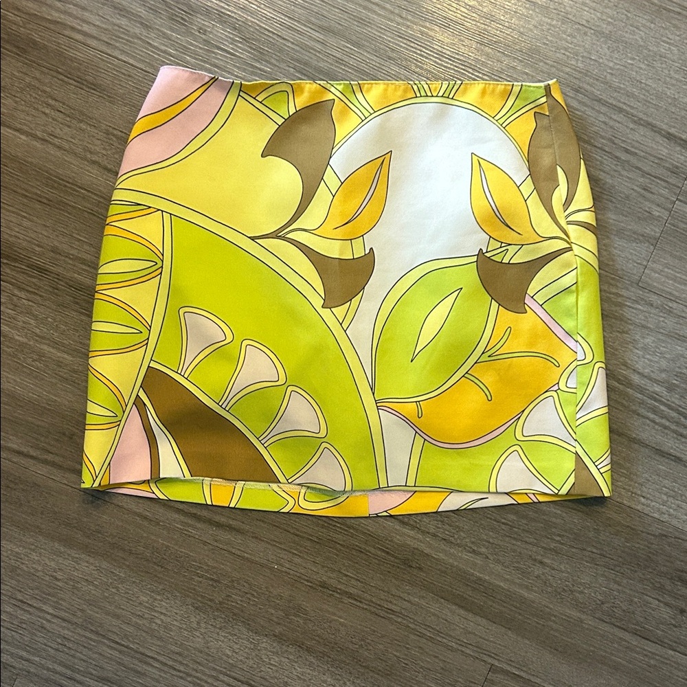 Zara Yellow and Brown Abstract Mini Skirt